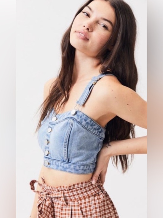 PacSun Tops - New PacSun Light Wash Denim Bralette Crop Top Tank Medium